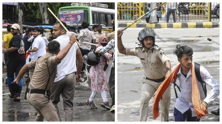 Patna police lathi-charge student protestors during a 